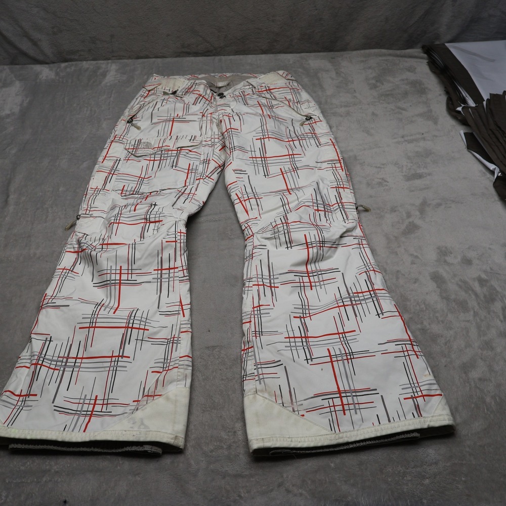 North Face Snow Pants Women XS White Grid Plaid Technical Insulated Ski 29x30